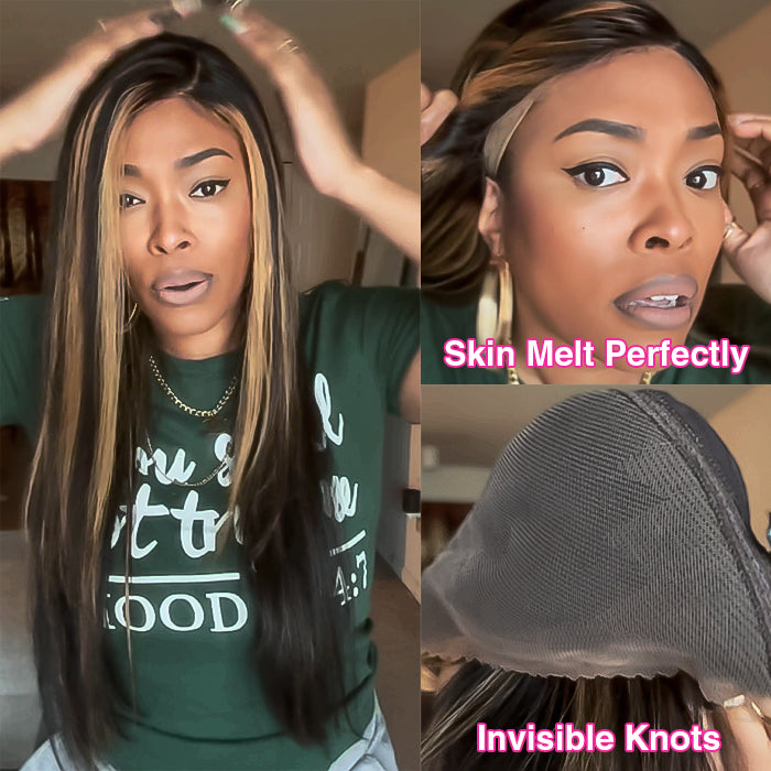 Pre-All Glueless Balayage Pre Bleached Wear Go 220% Density 8x5 HD Lace Highlights Body Wave Wig