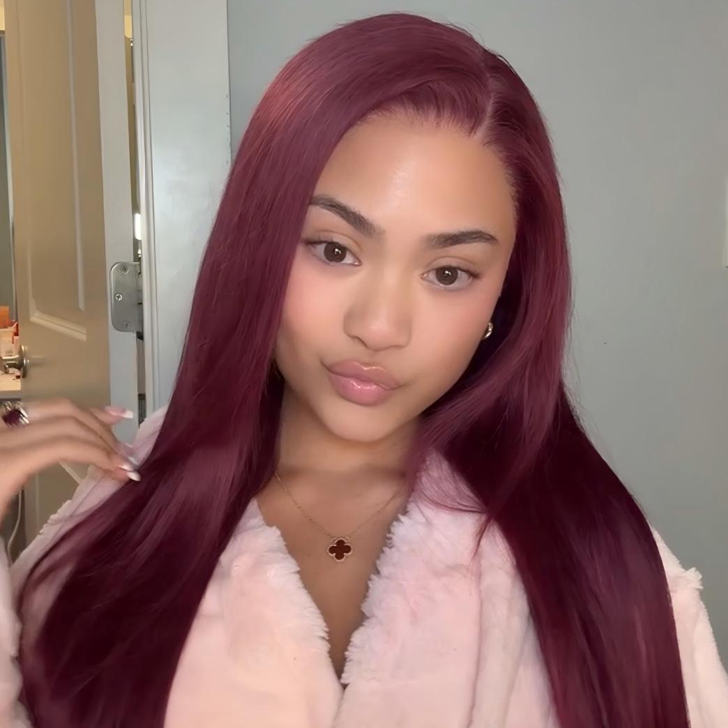 burgundy wig side part human hair wig