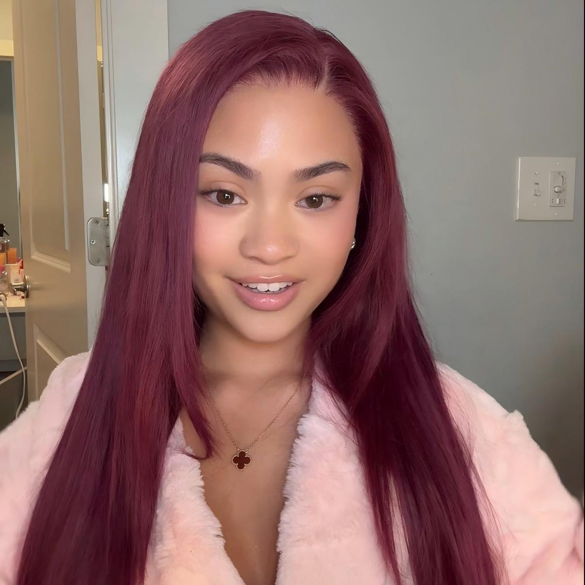 burgundy wig side part human hair wig