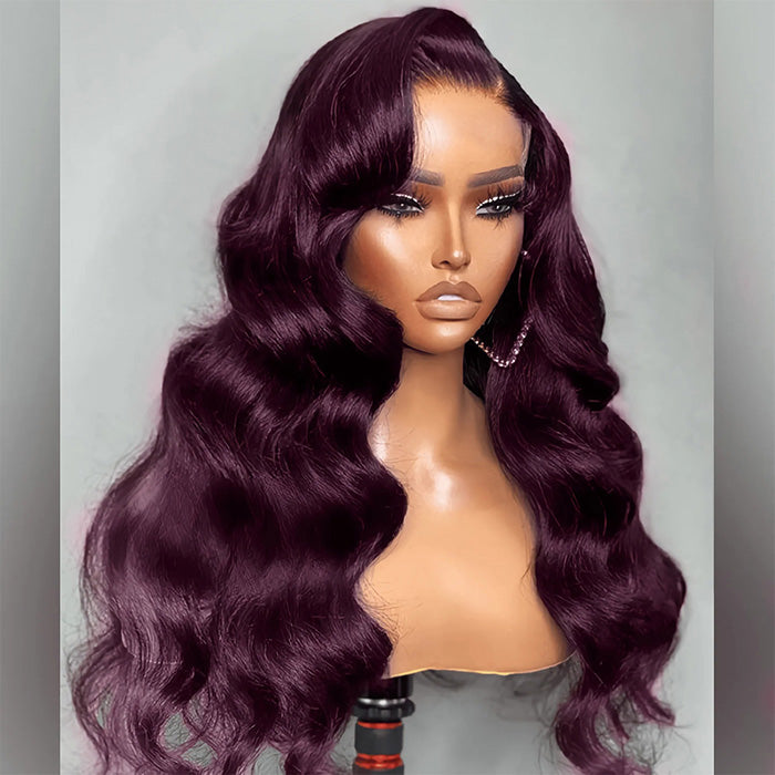 Pop Trend Dark Purple Plum Colored 13x4 Lace Front Wig Real HD Lace Body Wave Human Hair Wig