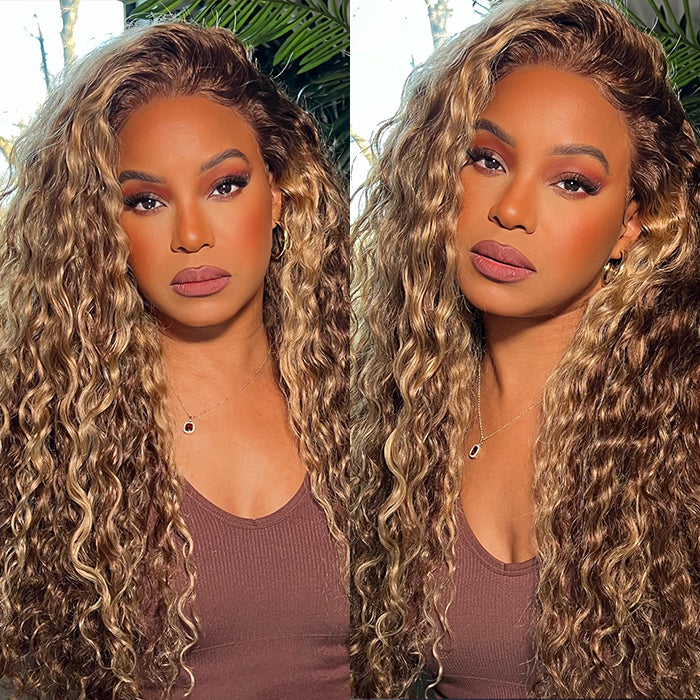 Brown highlighted curly wigs