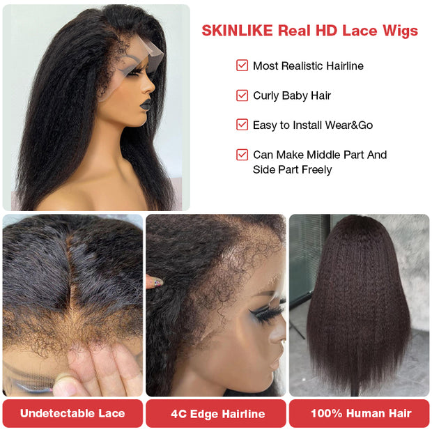 2 Wigs=$189|22 Inch 4C Edge Hairline Kinky Straight Wig+14 Inch Jerry Curly V Part Glueless Wig