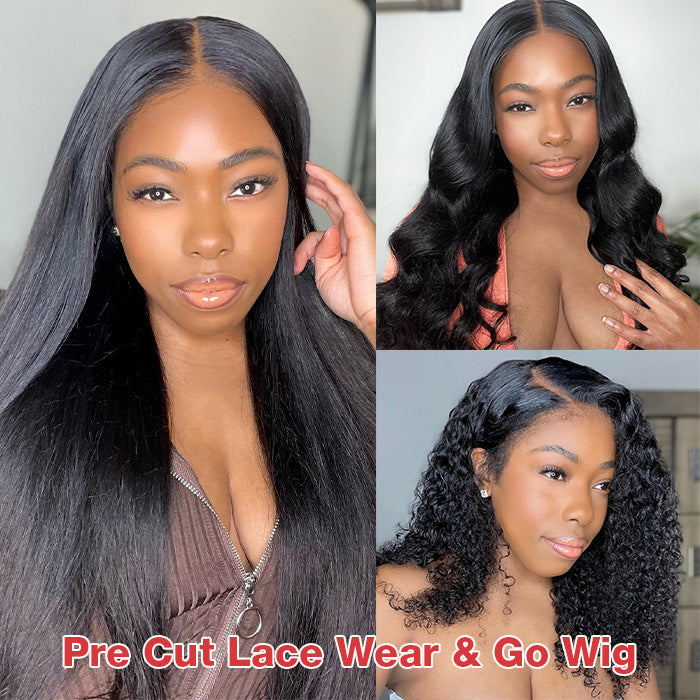 Body Wave 4x4 Pre-Cut Lace Wig Wear & Go Straight Human Hair Wig with Breathable Cap Deep Wave Glueless Wig Beginner Friendly