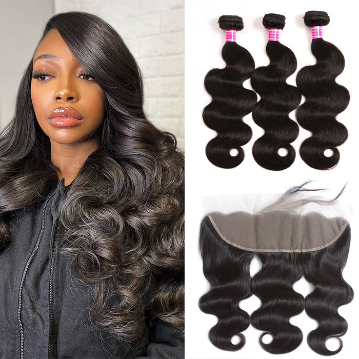 Brazilian Virgin Hair Body Wave 3 Bundles With 13x4 Ear to Ear Lace Frontal 10 Grade Unprocessed Virgin Hair