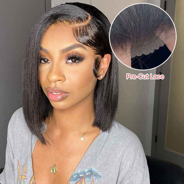 Straight Glueless Bob Wig Pre Cut HD Lace Closure/Front Human Hair Wigs Straight Glueless Bob Wig Pre Cut HD Lace Closure/Front Human Hair Wigs