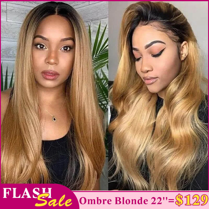 Flash Sale-1B/27 Ombre Color Wig 13x4/4x4 HD Lace Frontal Wig Human Hair 180% Density