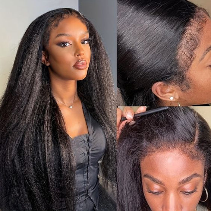 Kinky Edge Hairline Kinky Straight Hair 13x4 HD Lace Front Wig with Curly Edges Baby Hair Wigs