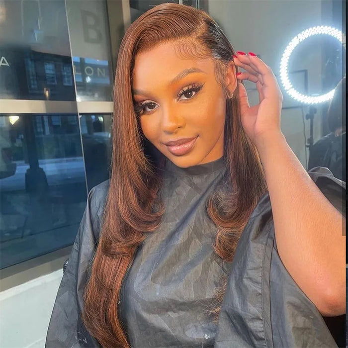 Chocolate Brown Colored Layered Cut 13*6 HD Lace Front Wigs With Pre-plucked Hairline Human Hair Wigs