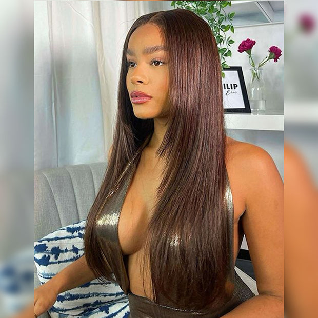 Chocolate Brown Colored Layered Cut 13*4 HD Lace Front Wigs With Pre-plucked Hairline Human Hair Wigs