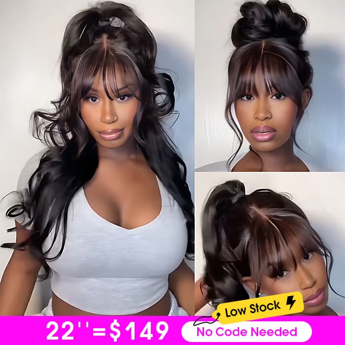 Pre All| Wispy Bangs Glueless Bouncy Body Wave HD Lace Wig Pre Cut Pre Bleached Natural Human Hair Wigs