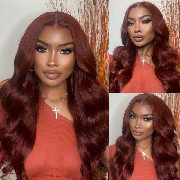 #33 Reddish Brown Auburn Color Water Wave & Body Wave Human Hair Wigs 13x4 HD Lace Front Wigs