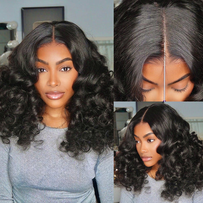 Bouncy & Fluffy Glueless Funmi Curly Luxurious Human Hair Wig Pre-Bleached Knots Pre-Cut Lace 8X5 13X6 Full HD Lace Thick Layered Wavy Wig