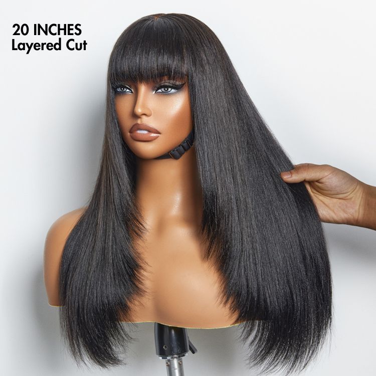 Silky Straight Layered Cut Glueless Wig With Bangs HD Lace Lace Front Human Hair Wig 16-26 Inches