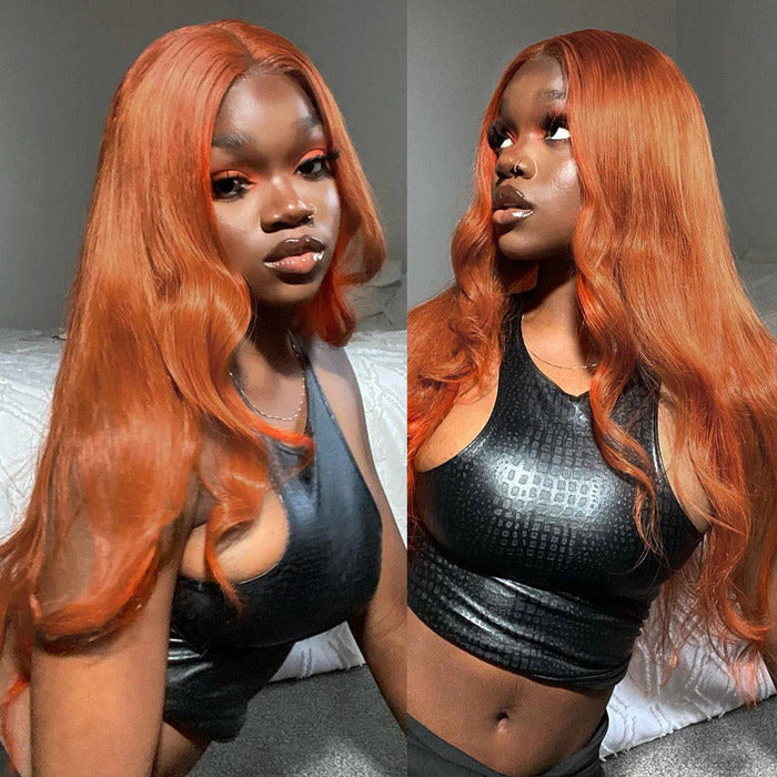 Orange Ginger Hair Color Wig Colored Straight Hair 13x4 HD Transparent Lace Human Hair Wigs For Black Women