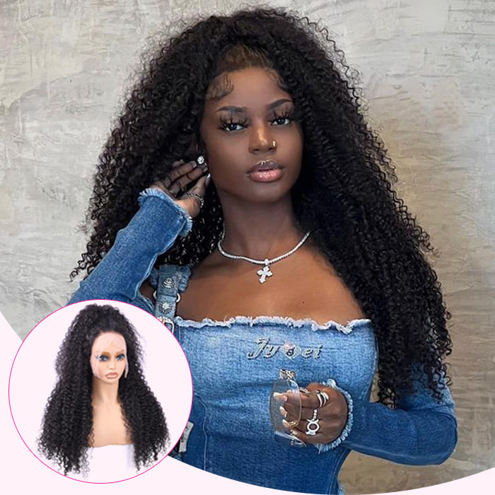 Pre All Everything Pre Bleached Pre Cut With Magic Tape HD Lace Curly Glueless Human Hair Wigs