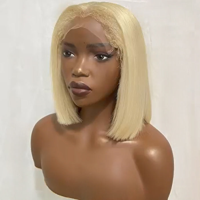 Blonde 4C Edges Straight 13X4 Lace Front Bob Wig Pre Plucked Pre Cut HD Lace 613 Colored Glueless Human Hair Wig For Black Women