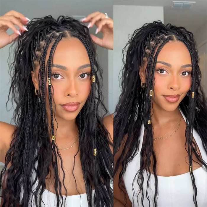 Knotless Handcrafted Boho Braided Loose Curl 13X6 Full HD Lace Front Wig Flexi Fit Elastic Drawstring Cap Human Hair Wig