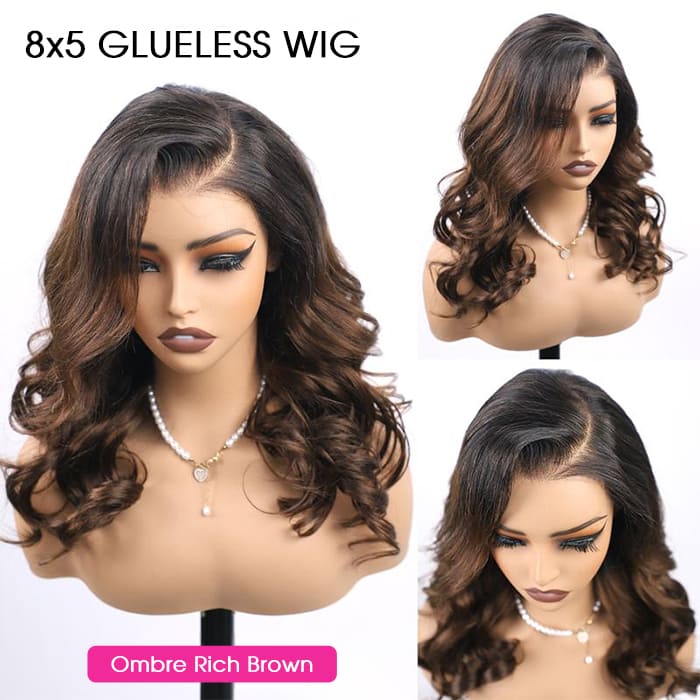 Body Wave Glueless Left C Part Wig Bleached Knots Pre Cut 8X5 HD Lace Front Human Hair Wigs