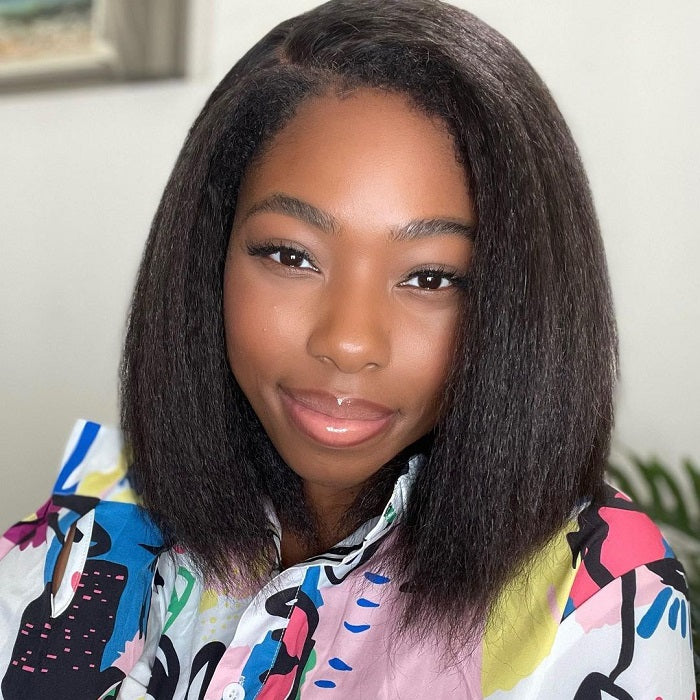 Kinky Edge Hairline Short Bob Kinky Straight 13x4 HD Lace Front Wig with Kinky Edges Baby Hair Wigs