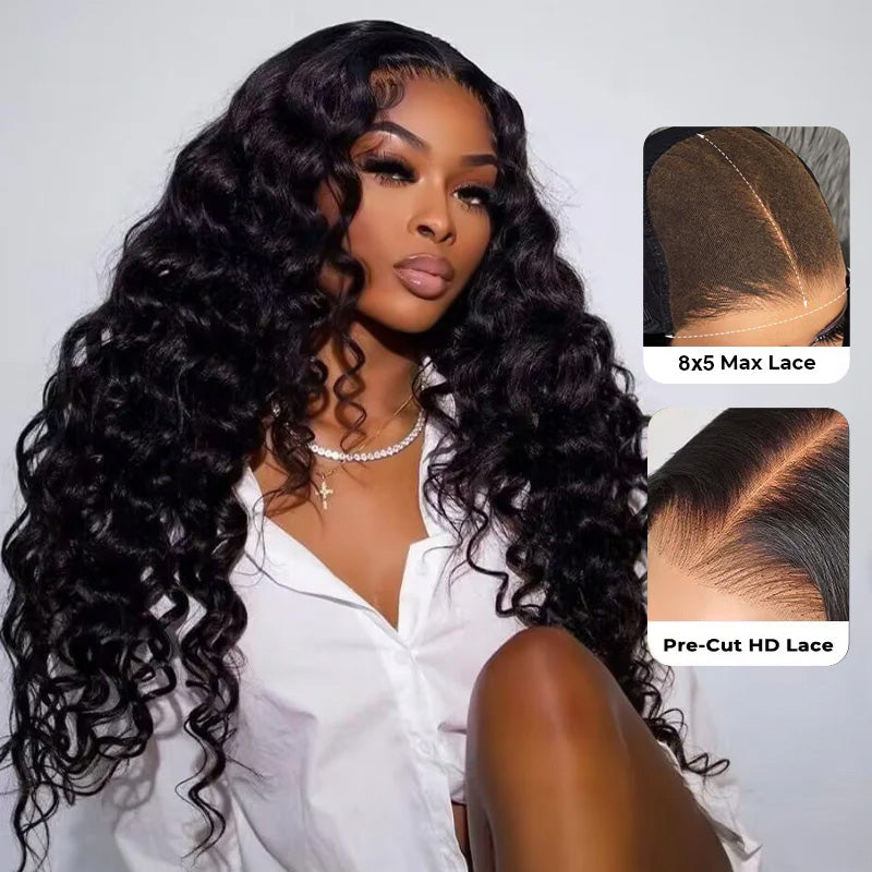 Pre All Glueless Loose Deep Wave Wig 13X4 Put On & Go Human Hair Wig Pre-Bleached Tiny Knots Pre-Plucked Natural Hairline