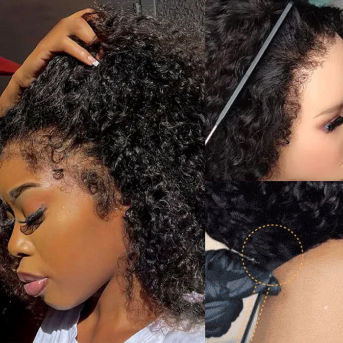 Pull & Go 4C Edges Curly Lace Frontal Wig Invisible HD Lace Human Hair Wig With Curly Natural Baby Hairline