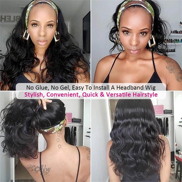 Body Wave Headband Wigs Human Hair Half Wigs Versatile & Natural Headband Wig