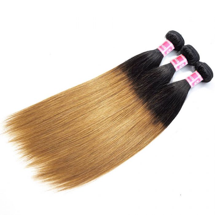 Ombre 1B/30 Brazilian Straight Hair 3 Bundles 10A Unprocessed Virgin Hair