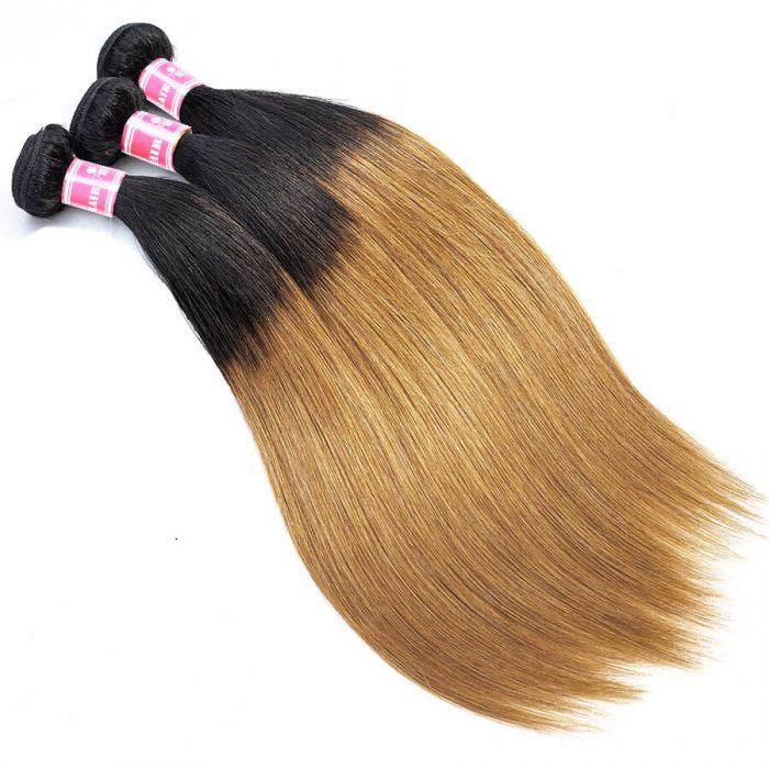 Ombre 1B/30 Brazilian Straight Hair 3 Bundles 10A Unprocessed Virgin Hair