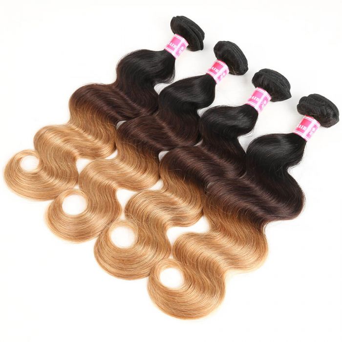 1B/4/27 Three Tone Brazilian Body Wave Human Hair 4 Bundles Virgin Hair Weave