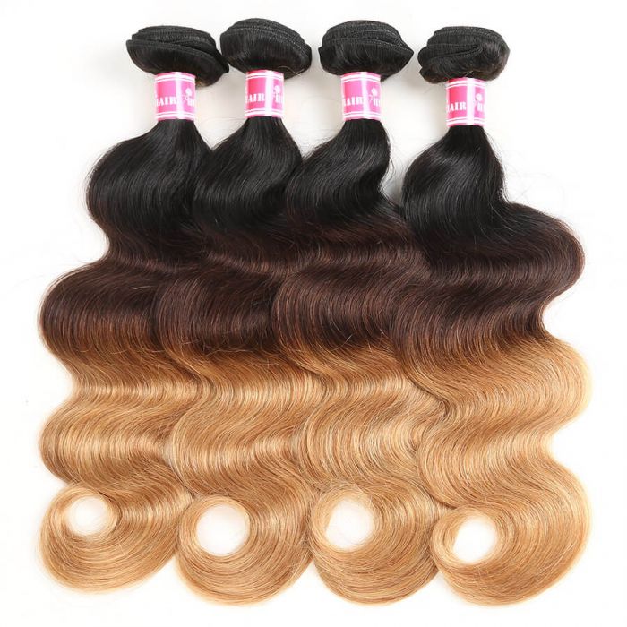 1B/4/27 Three Tone Brazilian Body Wave Human Hair 4 Bundles Virgin Hair Weave