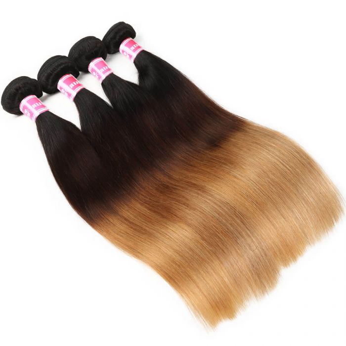 1B/4/27 Three Tone Brazilian Straight Human Hair 4 Bundles Virgin Hair Weave