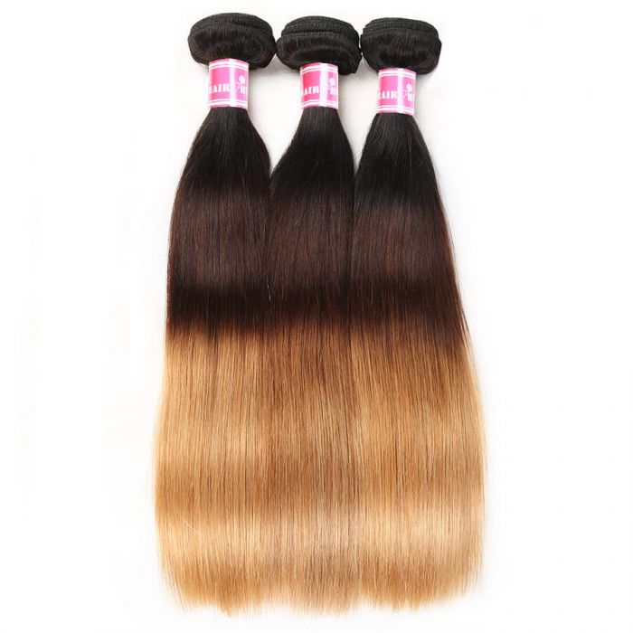 Ombre 1B/4/27 Three Tone Brazilian Straight Human Hair 3 Bundles Real Virgin Hair Weave