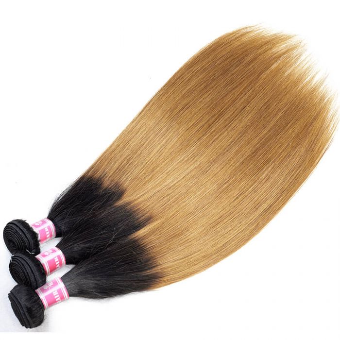 1B/30 Ombre Hair Brazilian Straight Human Hair 3 Bundles with Lace Closure 4x4 100% Unprocessed Virgin Hair