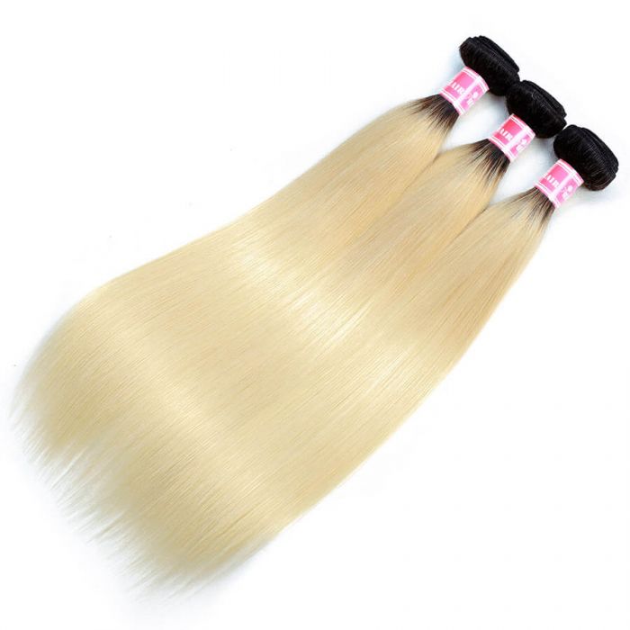 1B/613 Color Ombre Hair Virgin Straight Hair 3 Bundles With 4x4 Lace Closure