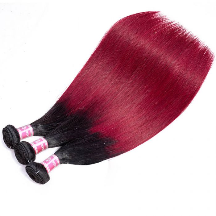 T1b/99J Burgundy Brazilian Straight Virgin Hair 3Bundles with 4x4 Lace Closure 100% Unprocessed Human Hair Extensions