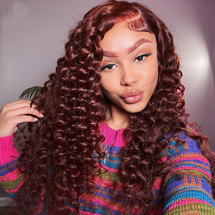 Stunning #33 Reddish Brown Color Deep Wave Lace Front Wig 13x4/5x5 Lace Frontal Human Hair Wigs