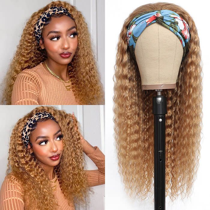 #27 Colored Headband Wig Deep Wave Human Hair Half Wigs with Various Headbands