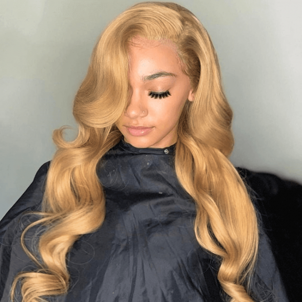 #27 Color Honey Blonde Body Wave 13x4 HD Lace Front Wig Ombre Human Hair Wigs