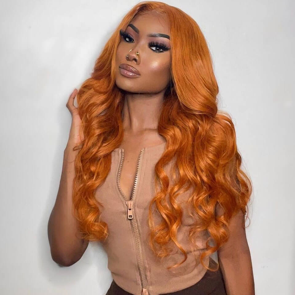 Ginger Orange Color Glueless 4X4/13x4 HD Lace Frontal Wig Body Wave Human Hair Wigs