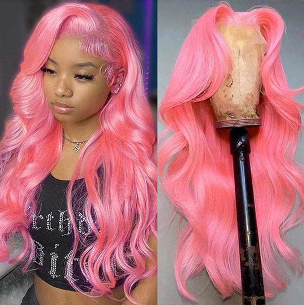 Pink Color Body Wave Human Hair Lace Front Wigs For Women 13*4/13x6 HD Transparent Lace Wig With Baby Hair