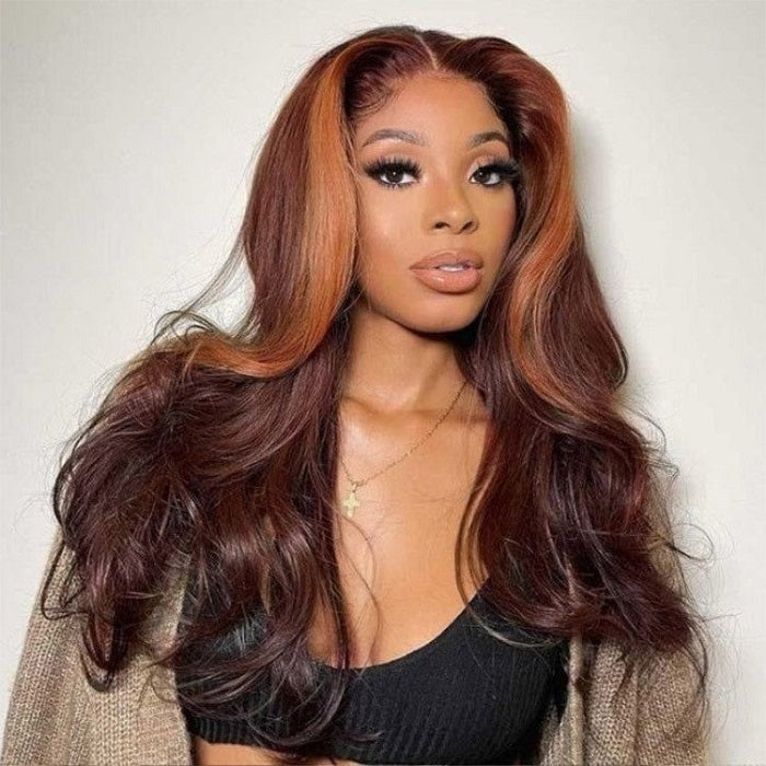 Money Piece Highlight 13x4 Lace Front Wigs Body Wave Pre Plucked Glueless Lace Human Hair Wigs
