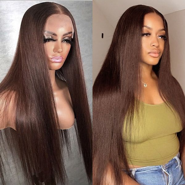 #4 Dark Brown Color Straight Human Hair Lace Front Wigs For women 13x4/13x6 HD Transparent Lace Wig With Baby Hair