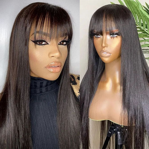13x4 Undetectable HD Lace Human Hair Wig With Bangs Glueless Body Wave & Straight Hair Lace Front Wig