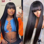 13x4 Undetectable HD Lace Human Hair Wig With Bangs Glueless Body Wave & Straight Hair Lace Front Wig