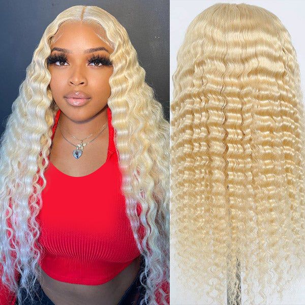 613# Deep Wave 13x4 HD Lace Front Wigs Barbie Colored Human Hair 220% Density Pre plucked Bleached knots With Baby Hair