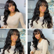 Body Wave Wigs With Bangs 150% Density Human Hair Wigs For Black Women Glueless Half Machine Made Wigs