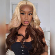 #613/4 Blonde 613 Roots With Brown Color Ends 13x4/13x6 HD Lace Wig Colored Body Wave Human Hair Wig