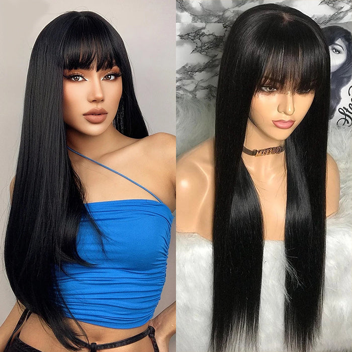 Straight 2x4 HD Lace Glueless Human Hair Wigs With Bangs For Black Women| Beginner Friendly