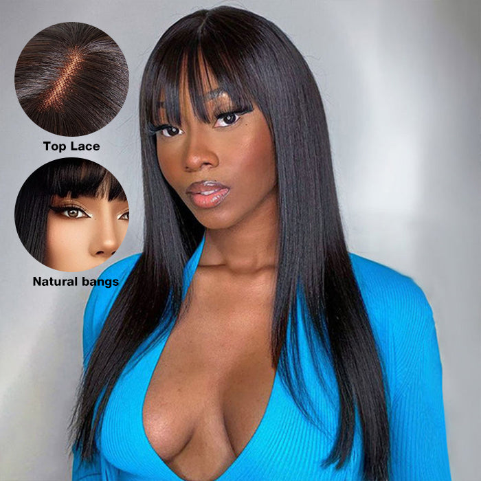 Straight 2x4 HD Lace Glueless Human Hair Wigs With Bangs For Black Women| Beginner Friendly