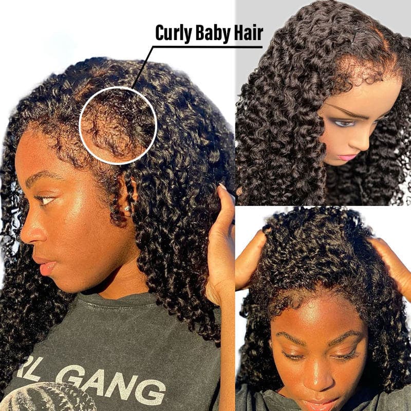 4C Edge Hairline Kinky Curly 13x6 HD Lace Front Wig with Curly Edges Baby Hair Wigs
